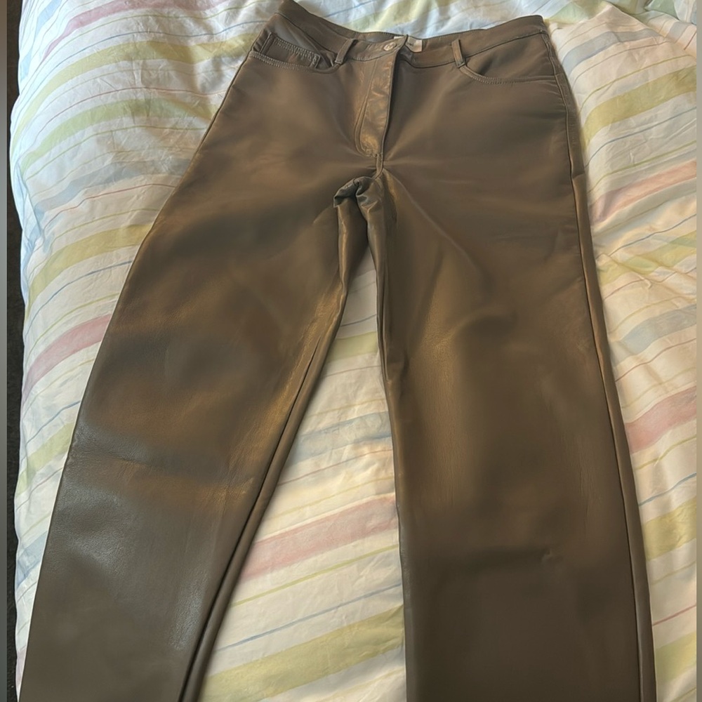 Aritzia Melina Taupe vegan leather pants
